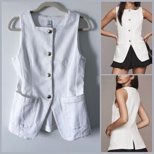 NWT Anthropologie Maeve Square-Neck Cutaway Denim Vest Size XS